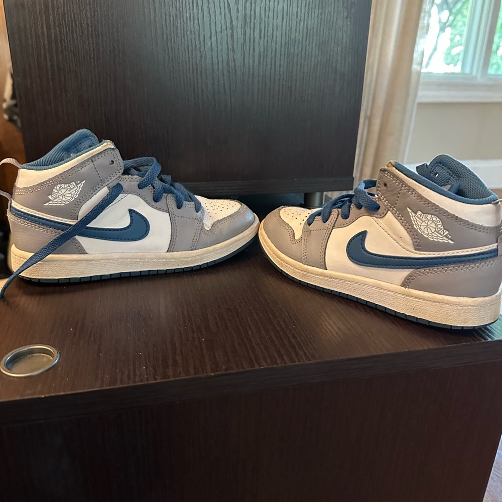 Blue and White High-Top Sneakers